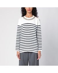 Valentino - Maglia a righe avorio/ navy con ricamo - Lyst