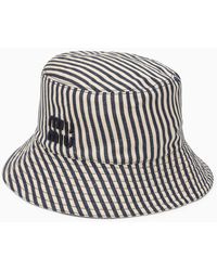 Miu Miu - Striped Linen Blend Bucket Hat With Envelope - Lyst