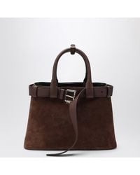 Prada - Borsa buckle misura media color cacao in suede - Lyst
