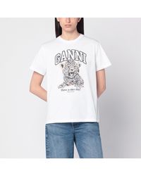 Ganni - White T-shirt With Leopard Print - Lyst