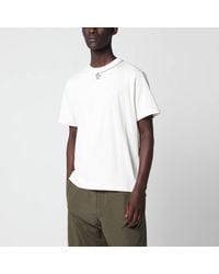 Moncler - Ivory Cotton T-Shirt With Logo And Coordinates - Lyst
