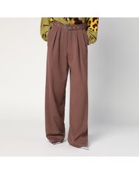 Dries Van Noten - Pantaloni ampi taupe in cotone - Lyst