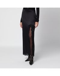 Valentino - Long Crepe Satin Skirt With Lace - Lyst
