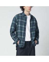 AURALEE - Green/navy Checked Wool Shirt - Lyst