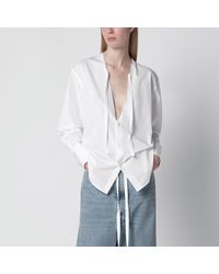 Maison Margiela - Deep V-Neck Cotton Poplin Shirt - Lyst