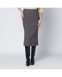 MM6 by Maison Margiela - Brown And Beige Patterned Wool Midi Skirt - Lyst
