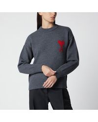 Ami Paris - Ami De Coeur Pullover Aus Grauer Schurwolle - Lyst