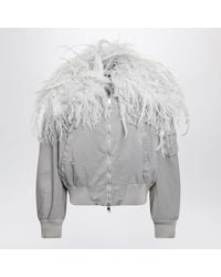 The Attico - Ice-Coloured Bomber Jacket With Feathers - Lyst