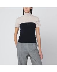 Miu Miu - Top blu in cotone con logo - Lyst