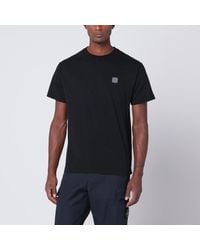 Stone Island - T-shirt nera in cotone con patch logo - Lyst