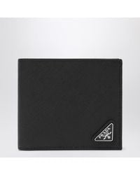 Prada - Schwarzes Portemonnaie Im Querformat Aus Saffiano-Leder - Lyst