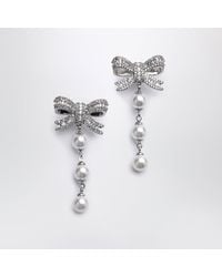 Self-Portrait - Crystal Bow And Pearl Drop Earrings - Lyst