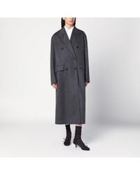 Prada - Manteau Gris À Double Boutonnage En Laine Et En Cachemire - Lyst