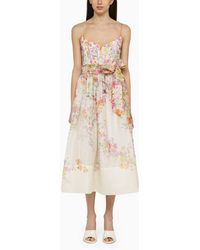 Zimmermann - Linen And Silk Floral Print Corset Midi Dress - Lyst
