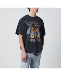 DSquared² - Graues T-Shirt Mit Vintage-Effekt Und Rock-Print - Lyst