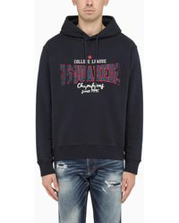 DSquared² - Dark Blue Cotton Hooded Sweatshirt With Print - Lyst