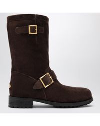 Jimmy Choo - Chocolate Suede Biker Boots - Lyst