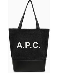 A.P.C. - Borsa tote media axel nera in cotone con logo - Lyst