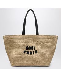 Ami Paris - Raffia Tote Handbag With Logo - Lyst