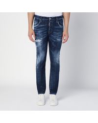 DSquared² - Navy Washed Denim Jeans With Wear - Lyst
