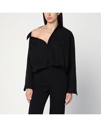 Balenciaga - Camicia one shoulder in popeline nera - Lyst