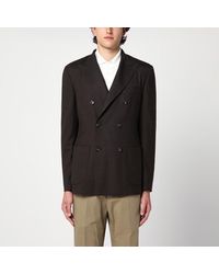 Santaniello - Zweireihige Braune Karierte Jacke - Lyst