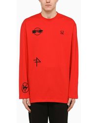 Fred Perry - T-shirt a manica lunga rossa con stampe - Lyst