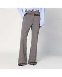 Prada - Wool Blend Trousers With Printed Belt - Lyst
