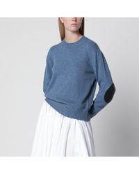 Bottega Veneta - Denim Cashmere Sweater With Intrecciato Patches - Lyst