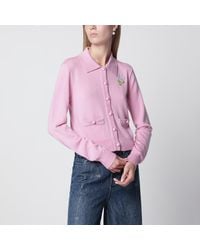 Self-Portrait - Wool Knit Cardigan With Floral Embroidery - Lyst