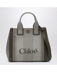 Chloé - Tote bag carry small in tela a righe verde scura - Lyst