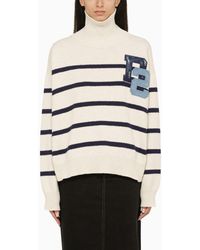 DSquared² - Blue/white Striped Turtleneck Sweater With Logo - Lyst