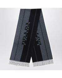 Prada - Slate/black Wool Scarf With Jacquard Logo - Lyst