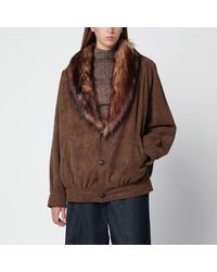 MM6 by Maison Margiela - Suede-Effect Jacket With Faux Fur Collar - Lyst