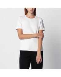 Max Mara - Écru Cotton-Blend T-Shirt With Embroidered Logo - Lyst