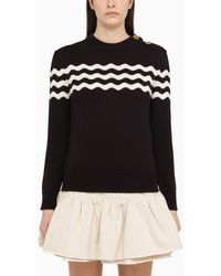 Patou - Navy Cotton And Wool Jumper With White Detailing - Lyst