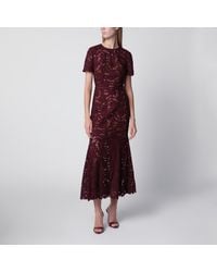 Self-Portrait - Burgundy Lace Midi Dress With Removable Belt - Lyst