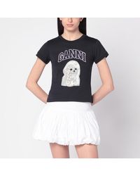 Ganni - Washed Black T-shirt With Poodle Print - Lyst