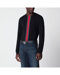 Gucci - Knitted Cotton Sweater With Web Ribbon - Lyst