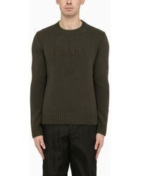 Prada - Loden-coloured Wool Cashmere Crew-neck Sweater With Logo - Lyst
