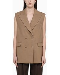 FEDERICA TOSI - Desert-coloured Double-breasted Waistcoat In Wool Blend - Lyst