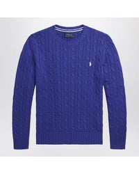 Polo Ralph Lauren - Pull Col Rond Bleu Vif À Tresses - Lyst