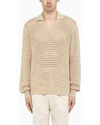 Roberto Collina - Sand Cotton Perforated Polo Shirt - Lyst