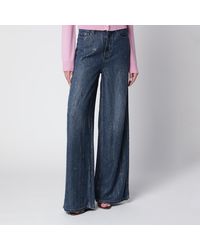 Self-Portrait - Wide-Leg Denim Jeans With Rhinestone Stripes - Lyst