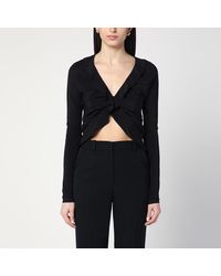Saint Laurent - Blusa a balze nera in seta - Lyst