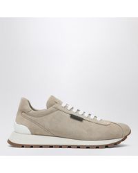 Brunello Cucinelli - Wildledersneaker Mit Glänzendem Tab - Lyst