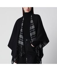Burberry - Reversible Wool Check Cape With Fringes - Lyst