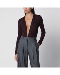 ANDAMANE - Deep Neckline Rouge Noir Stretch Jersey Bodysuit - Lyst