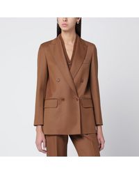 Max Mara - Tan Double-Breasted Wool Blazer - Lyst