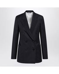 Givenchy - Double-Breasted Pinstripe Wool Jacket, Dark - Lyst